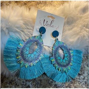 NWT statement, peacock inspired fashion earrings